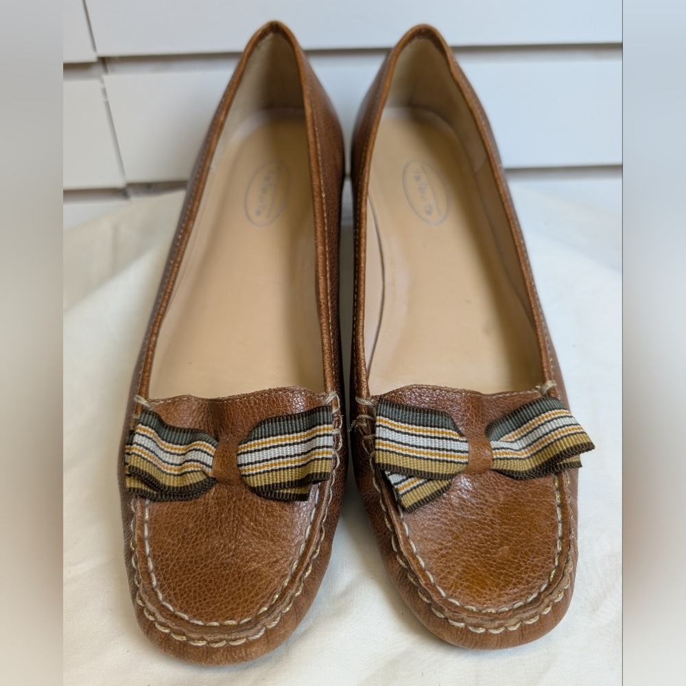 Talbots brown leather driving loafers with Ribbon Trim Size 9.5 Like New!